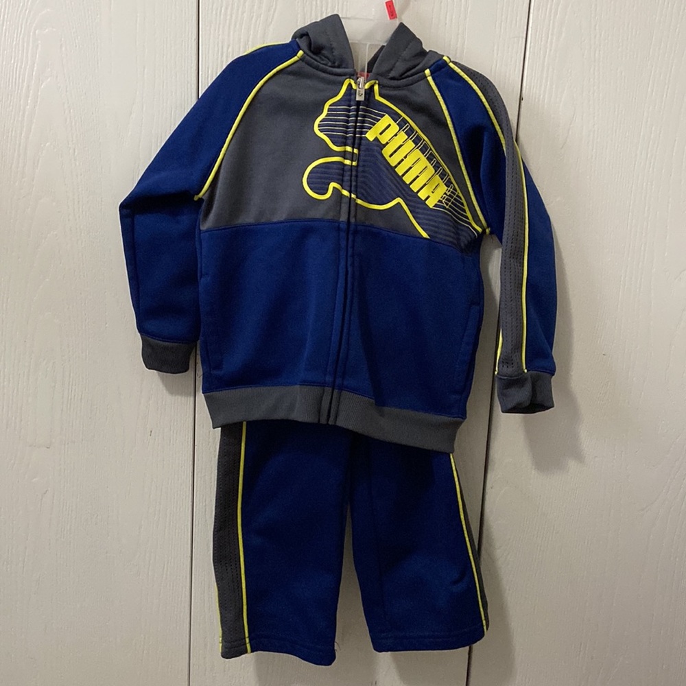 Puma Navy, Grey & Yellow Hooded Warm Up Suit